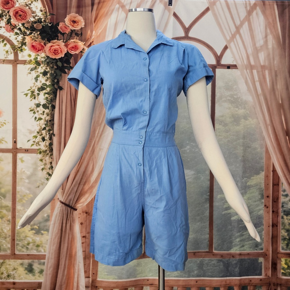 Vintage 1950s Gym Suit Cotton Romper Short Sleeve Snap Front E R Moore